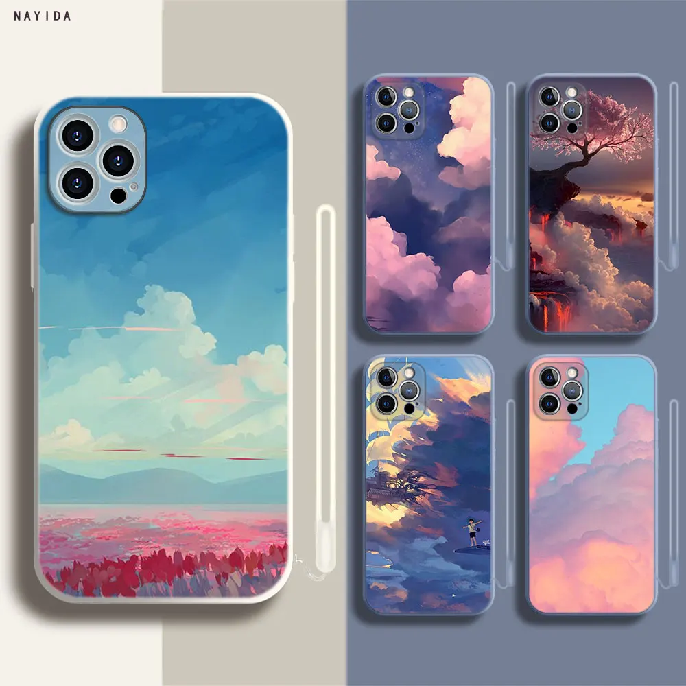 

Phone Case For Iphone 15 14 13 11 12 Mini Pro Max TPU Bag Soft Silicone New Cover Clouds Painting