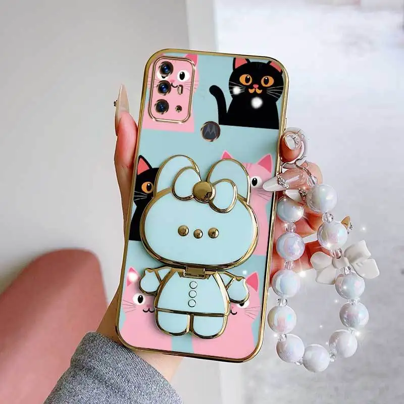 Romantic Love Phone Case Set with Lanyard and Rabbit Stand - 3 Piece Protection Kit