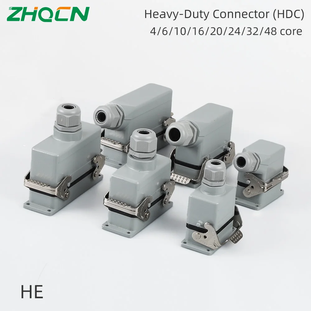 ZHQCN Heavy Duty Connectors HE Series อุตสาหกรรม Connector 4Pin Side Out Plug กันน้ําตัวเชื่อมต่อการบิน 4-48Pin 500V 1