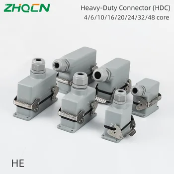 ZHQCN Heavy Duty Connectors HE Series อุตสาหกรรม Connector 4Pin Side Out Plug กันน้ําตัวเชื่อมต่อการบิน 4-48Pin 500V 1