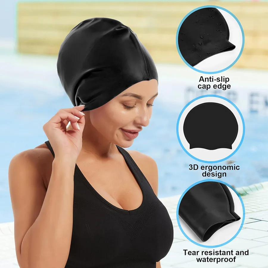 1pc Large Silicone Swimming Cap,Waterproof Silicone Swim Cap - Designed For Long Hair Anti-Slip Design Cap 2