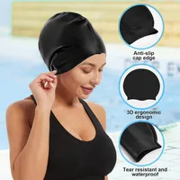 1pc Large Silicone Swimming Cap,Waterproof Silicone Swim Cap - Designed For Long Hair Anti-Slip Design Cap 2