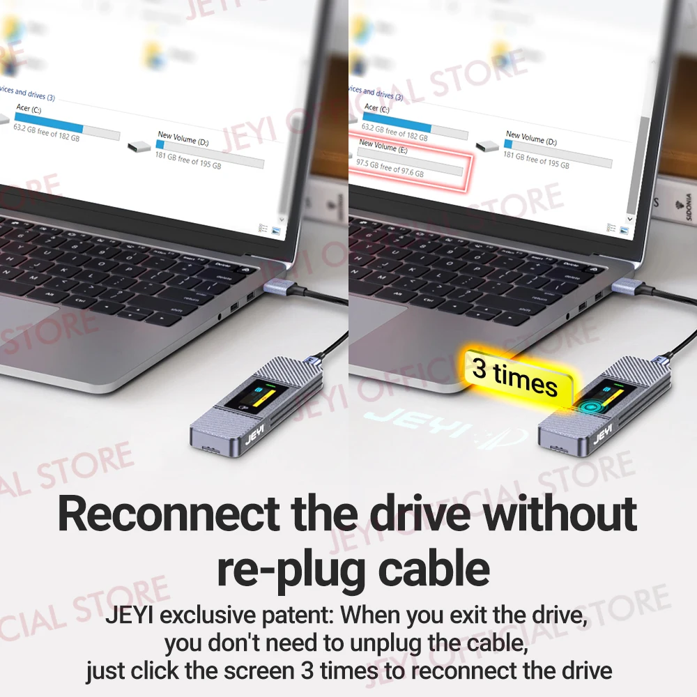 suporta proteção 5S Write, 3s re-conectar, USB 3.2 Gen2, 10Gbps, UASP Trim
