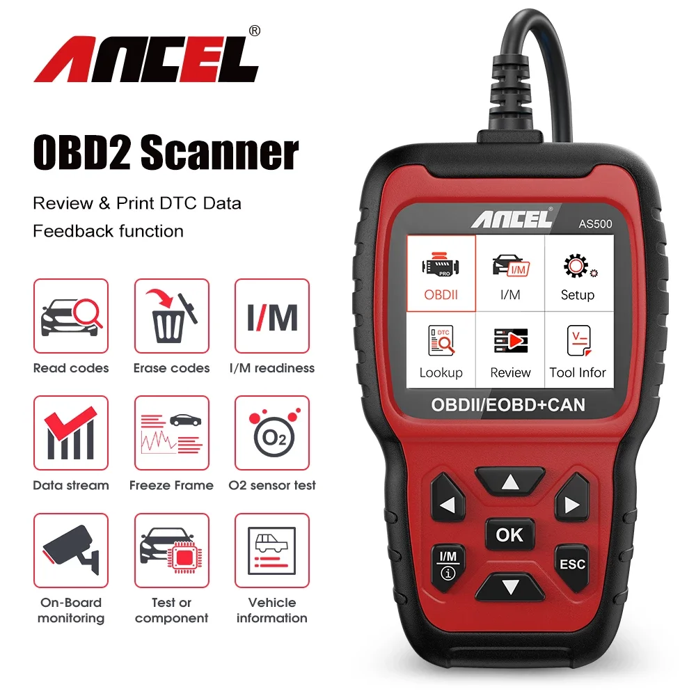 

Ancel AS500 OBD2 Scanner Check Engine Car Code Reader Multilingual OBD 2 Automotive Diagnostics Tool Free Update PK KW850
