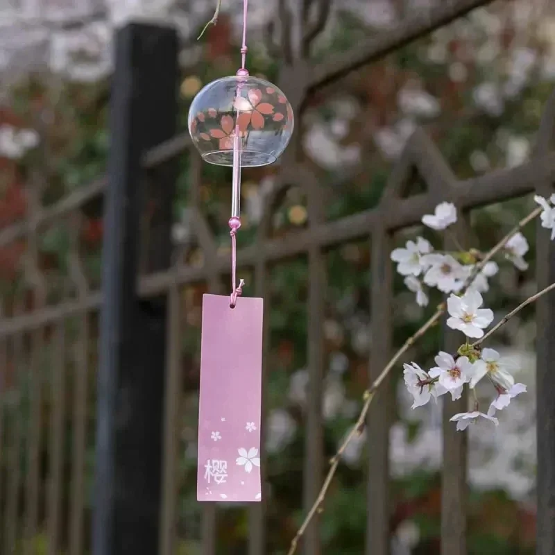 Outdoor Wind Chimes Wind Bell Pendant Sakura Glass Wind Chime Hanging Drop Birthday Gift Ornament Transparent Wind Spinner Bell Pendant Japanese Style Decoration