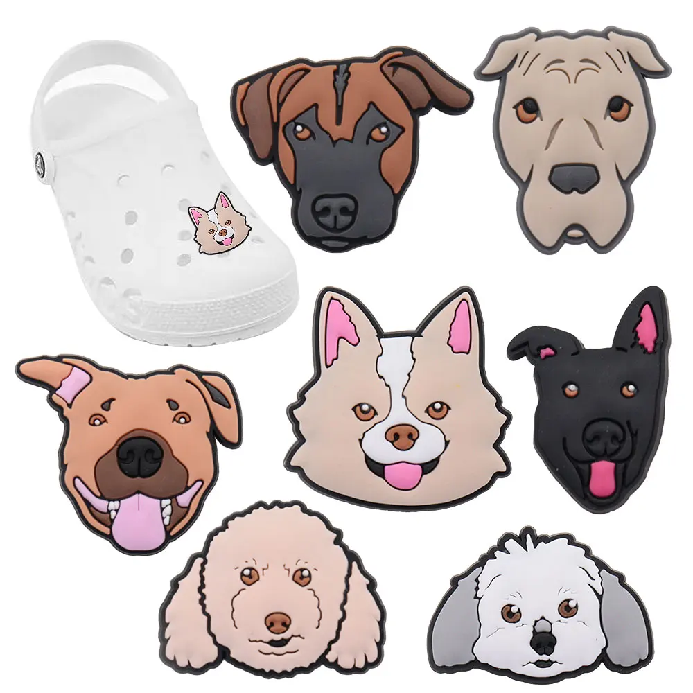 

Single Sale 1pcs PVC Shoe Charms Animal Cute Dog Teddy Puppy Doberman Slipper Accessories Shoe Ornament For Child Croc Jibz Gift
