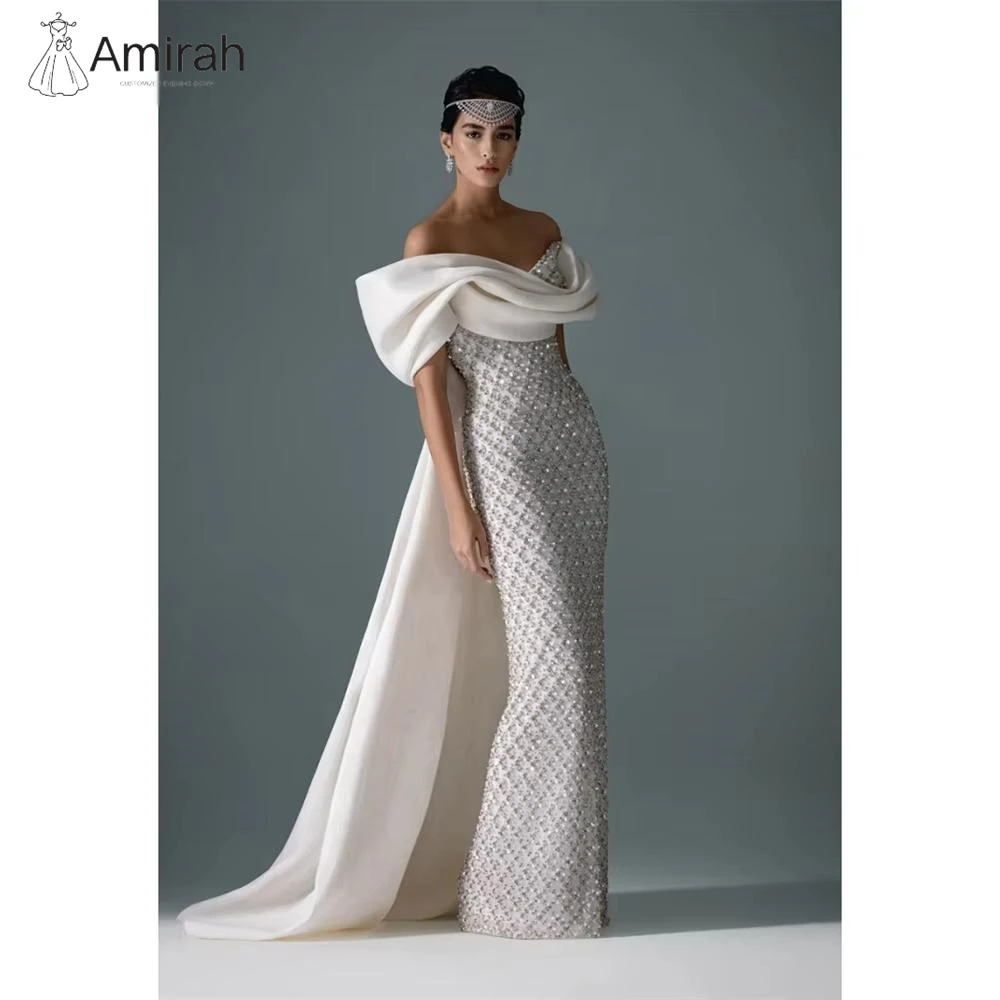 Amirah Fish Tail Wedding Dress Evening Dresses for Luxury Party Custom Made Elegant White Sequins Women's Prom Dress 2025 Woman 1