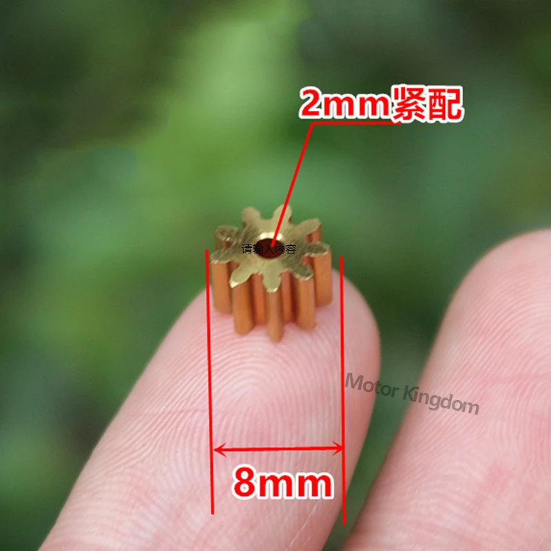 2pcs 0.7M Metal Copper Transmission Gear 8mm outer diameter 9T teeth 1.98mm hole for 2mm shaft