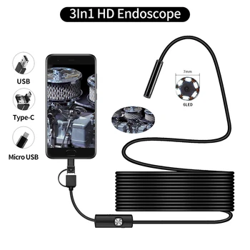 5.5mm Sewer Industrial Endoscope Piping Endoscopy Type C Flexible Snake Mini Camera 3 in 1 Automotive Borescope for Android 1