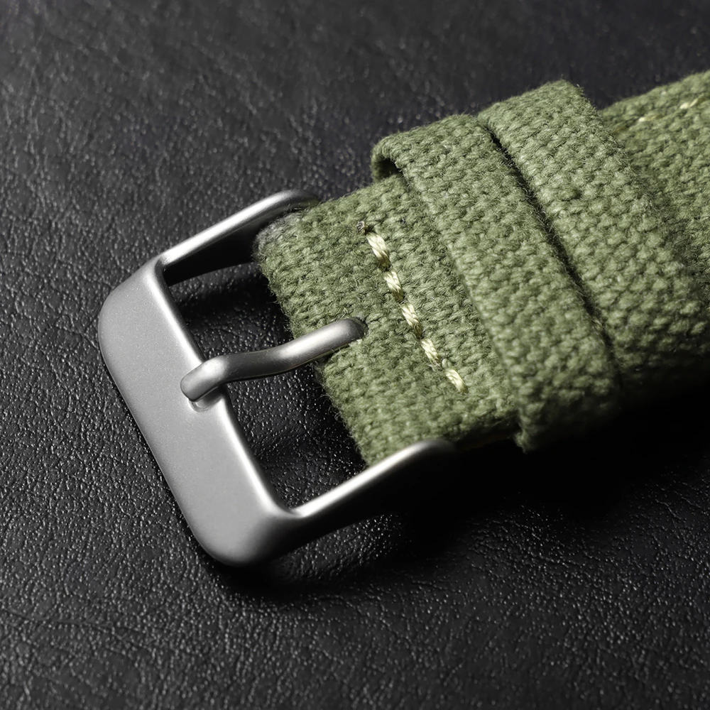 Vintage Nylon Watch Strap, Handmade Quick Release Bracelet, Black Khaki Green