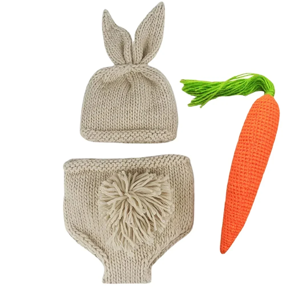 

Baby Boy Girl Photo Outfits Newborn Photography Props Knitting Pant Hat Radish Shooting Costume Romper Baby Photoshoot Outfit
