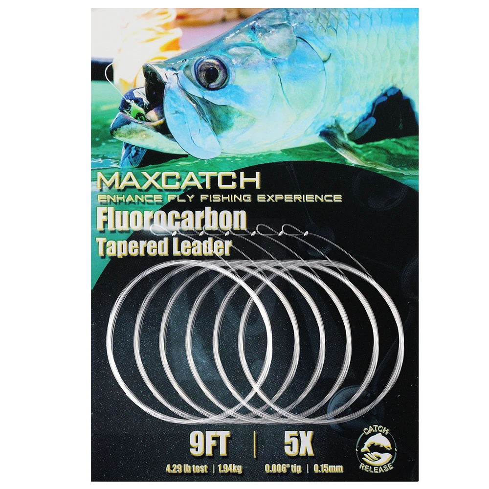 MAXIMUMCATCH Pro Fluorocarbon Fishing Leader Line 9ft Tapered 0X-7X mit Schlaufen Crystal Clear Fly Fishing Leader Line – Detail 4