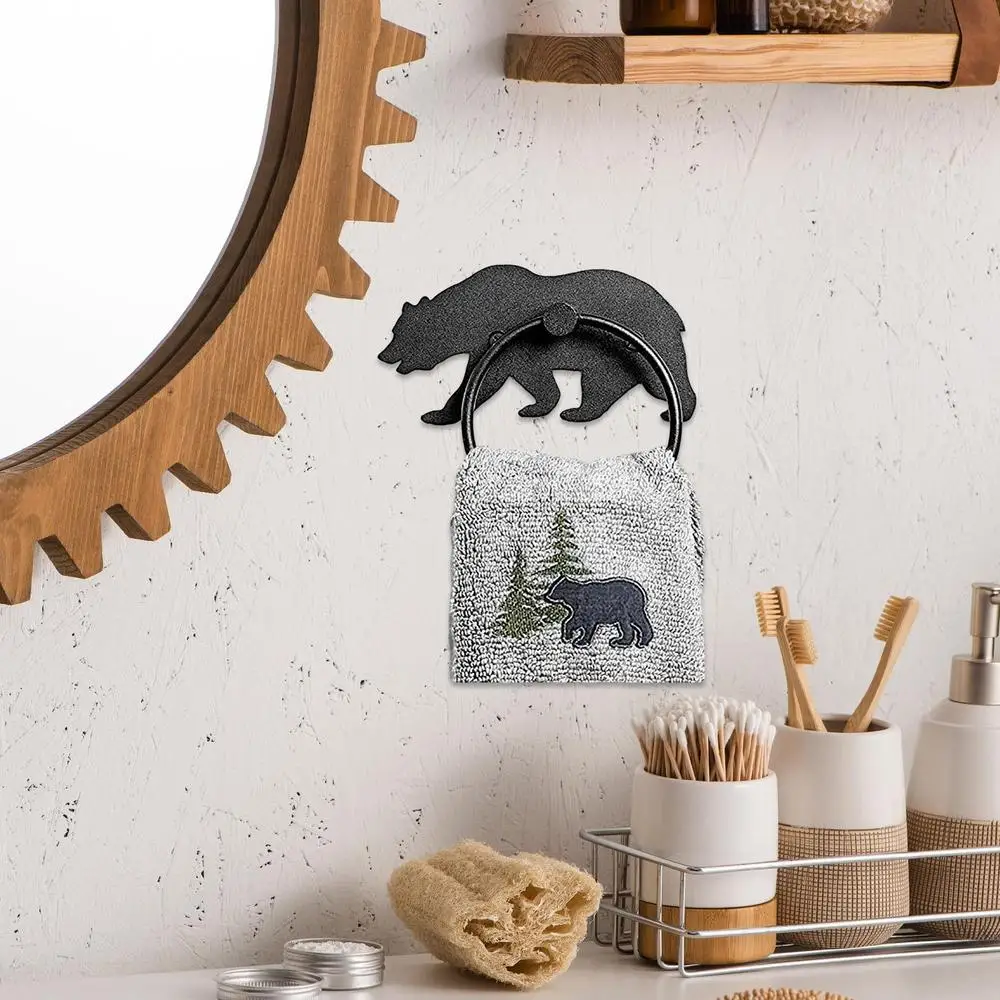 Description Picture 4 of itemBear Towel Ring For Bathroom Bear Bathroom Towel Holder Ring Hand Towels Bathroom Holder Matte Black Ring Towel Hanger Bath Ring