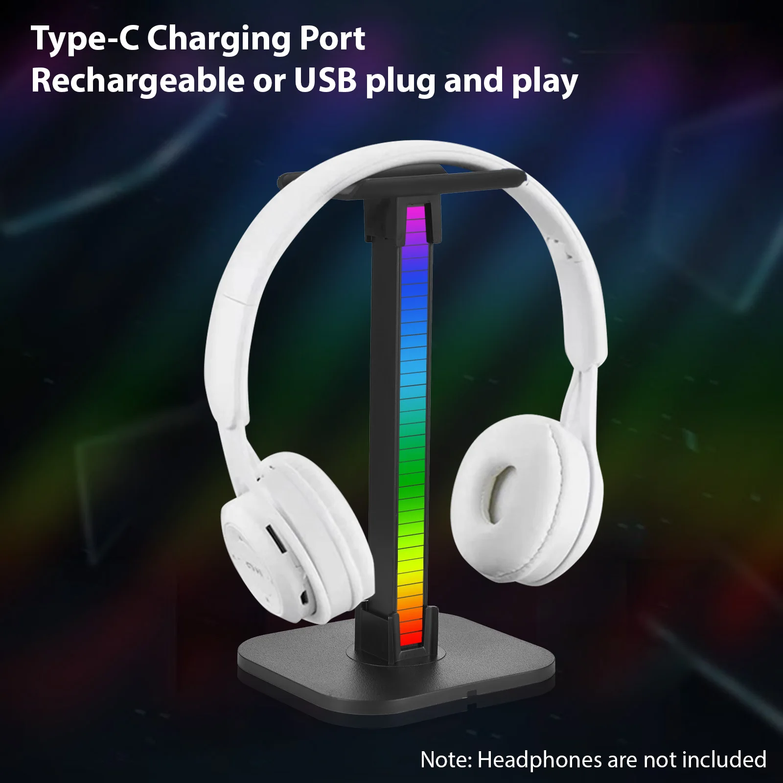 Headphone Stand RGB Light for Desk PC Gaming Headset Bottom Anti-slip with Type-C Ports Rechargeable Headset Display Hanger