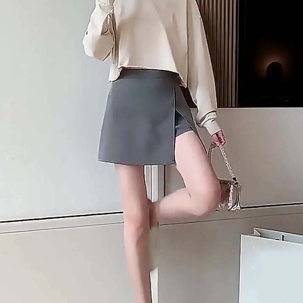 Ins Slit Women's A-line Skirt Y2K Asymmetric Mini Shorts Skirt Spicy Girl Style Skirt with Safety Shorts Spring Summer