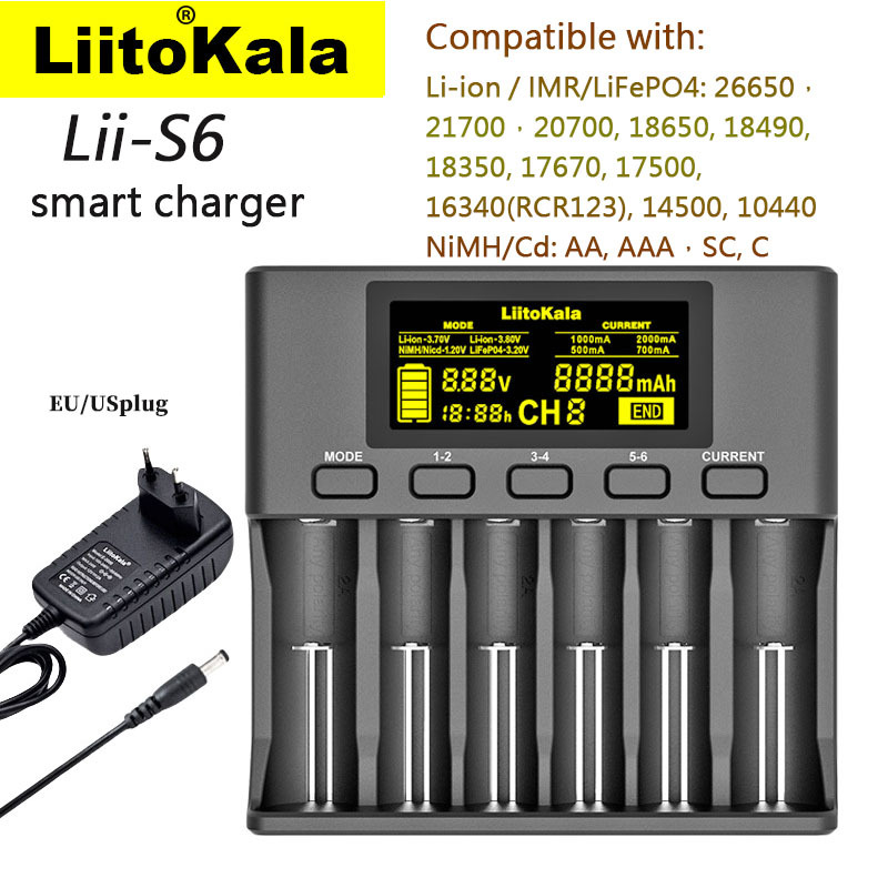 LiitoKala Lii-S6 18650 21700 26650 AA AAA 6-slot nickel Hydrogen battery charger