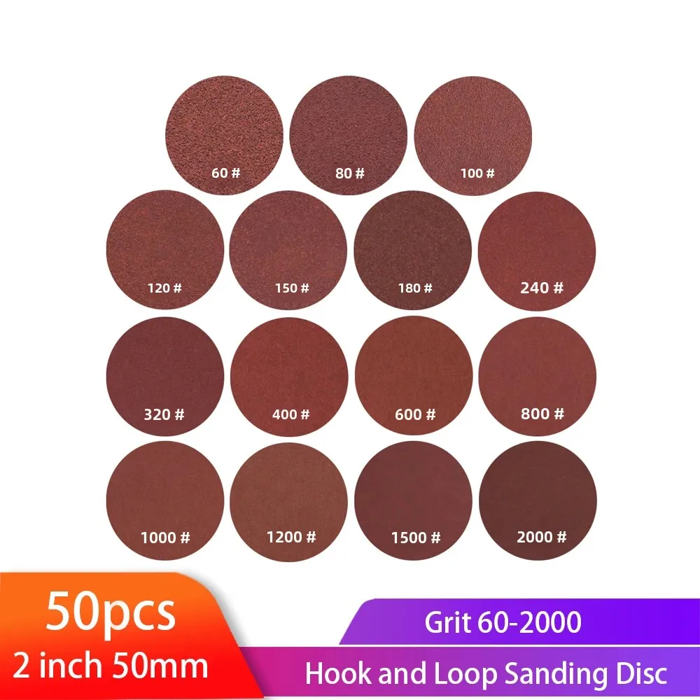 2inch 50mm Sanding Discs Round Shape Sandpaper 60-2000 Grit Hook Loop Sand Paper Abrasive Polishing Tool for Polishing Wood