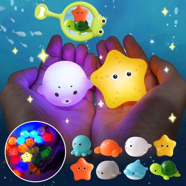 Baby Bath Toys Cute Luminous Floating Animals Swimming Water Light Play Fun Bathroom Bathtub Fishing Net Toy for Kids Gift 1