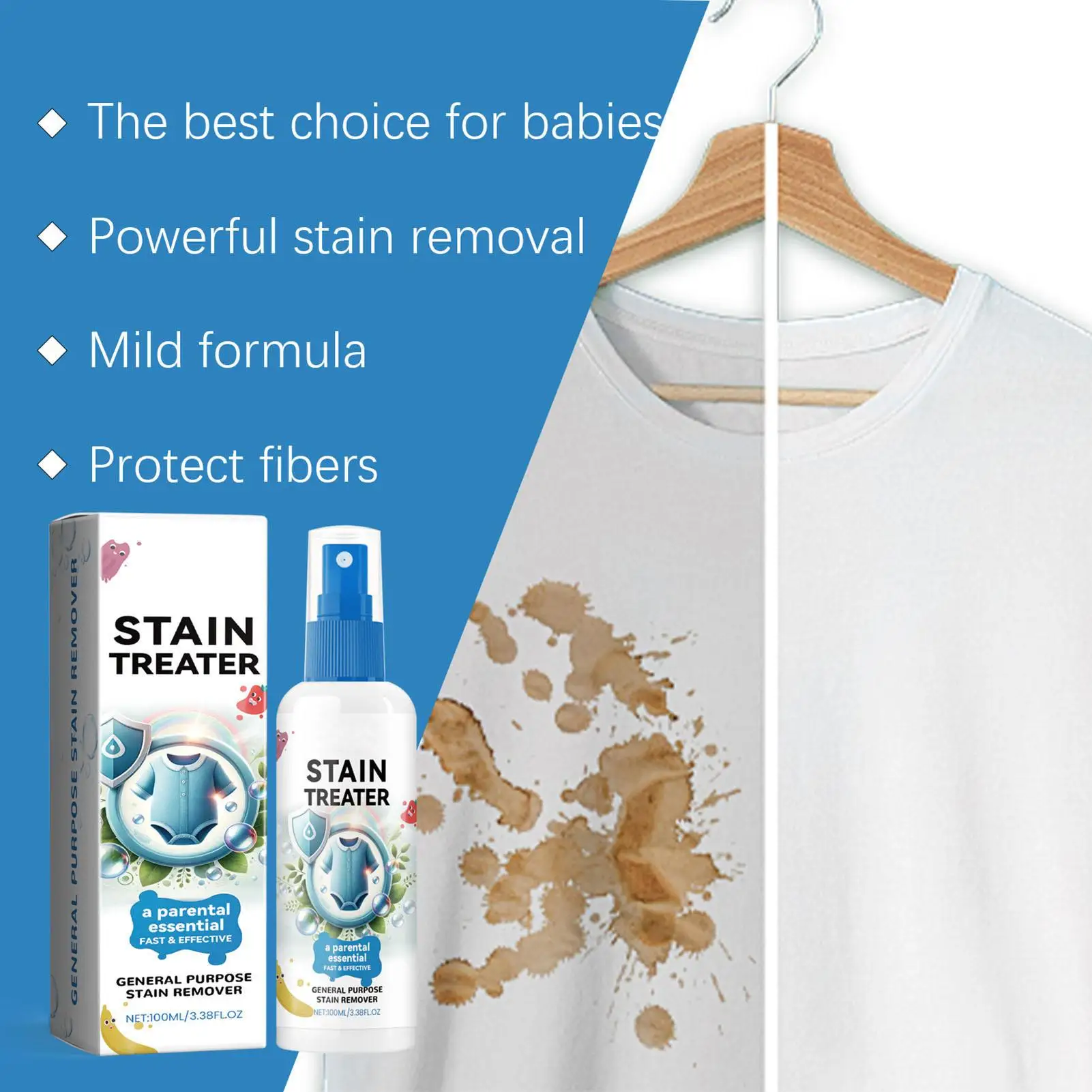 Effective Stain Remover Fabric Stain Remover Spray Stain Yellow Removal Dust Bleached Decontamination Treater Spray 100ml