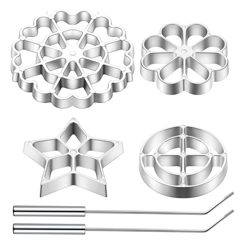 Rosette Iron Molds Set Bunuelos Mold With Handle Cooking Stamp Maker Kit Cookie Cutter Aluminum Alloy Waffle Mold