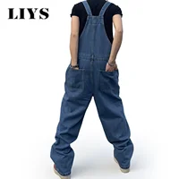 Salopette pour hommes Denim bretelles Simple Baggy jean hommes rue décontracté solide taille moyenne ample lavé combinaisons longueur survêtement 6