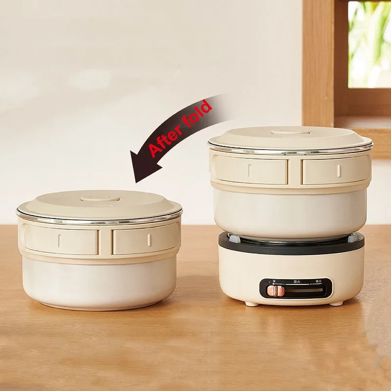 220V Multifunctional Electric Cook Pot Portable Electric Hot Pot Travel Folding Pot Mini Non-stick Fry Pot 2L Home Rice Cooker 2