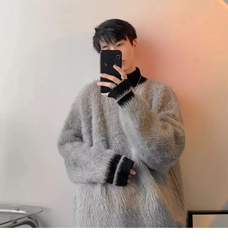 New 2024 Thickened Sweater Men's Japanese Lazy Retro Mink Hair Oversize Couple Sweater Sweater Homestay Leisure Largeh Size