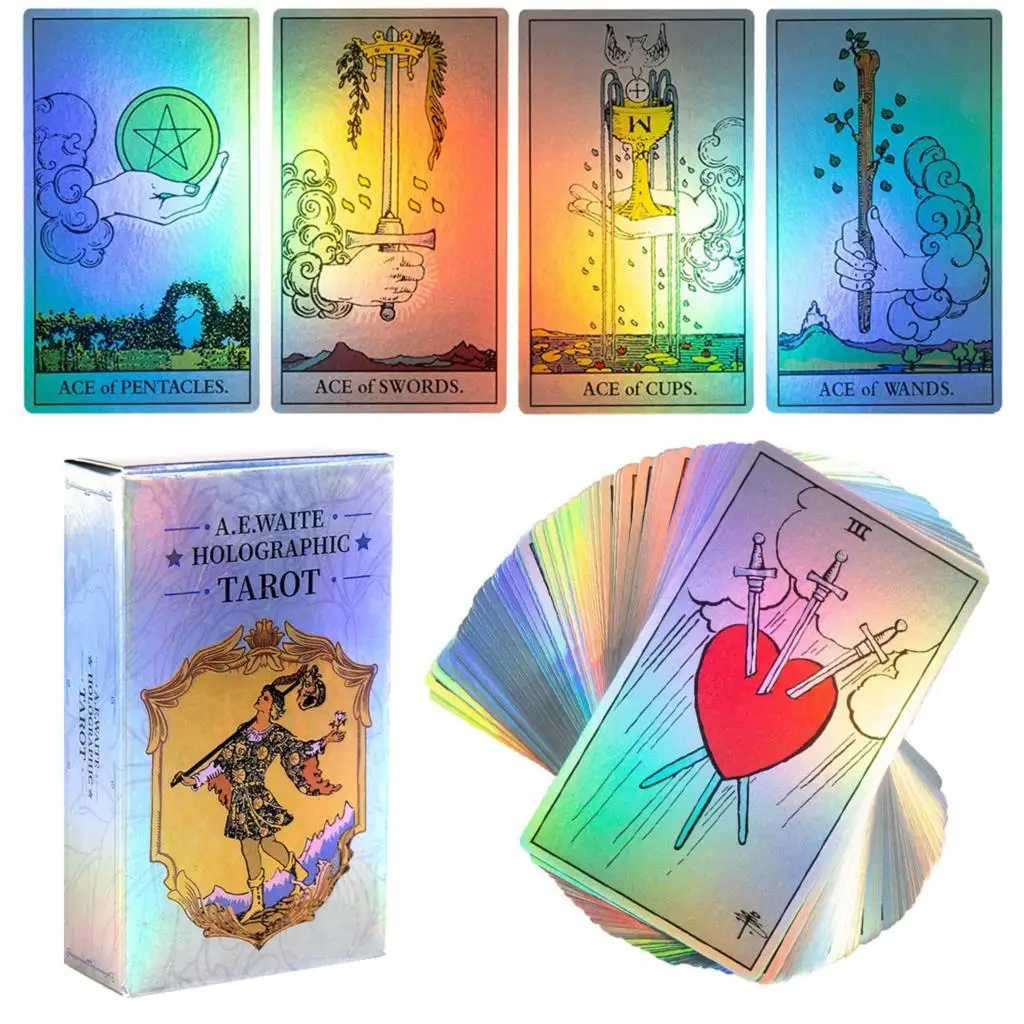 Waite Holographic Tarot Rainbow Cards Deck Flash Card Fortune Telling Divination Oracle Family Leisure Game With PDF Guidebook 2