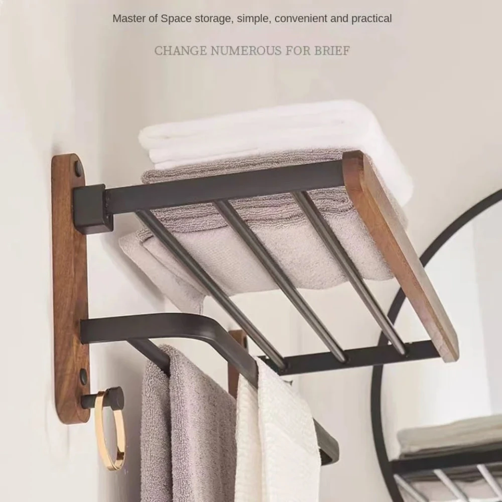 Wall Mounted Storage Rack Nordic solid wood Light Luxury Towel Rack Bathroom Towel Shelf Perforated Wall Mounted shelves Bathroom Accessories