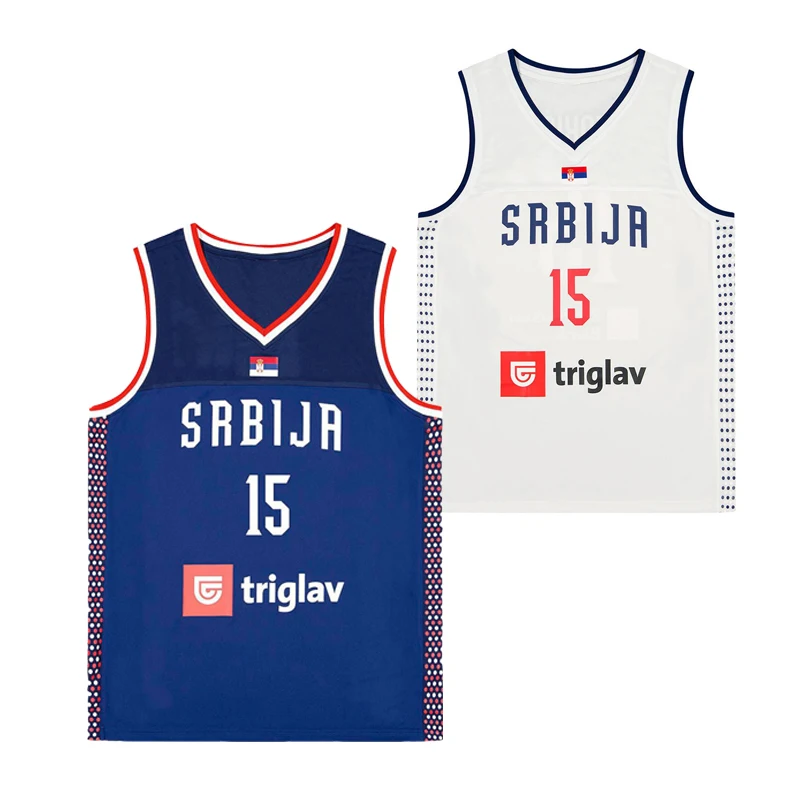 Basketball jerseys Srbija 15 Jokic jersey Sewing embroidery Outdoor sportswear navy blue White fashion