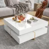 Modern Coffee Table with Storage, Contemporary Square Coffee Table with Drawers, High Gloss Modern Center Table for Living Room 1