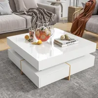 Modern Coffee Table with Storage, Contemporary Square Coffee Table with Drawers, High Gloss Modern Center Table for Living Room 1