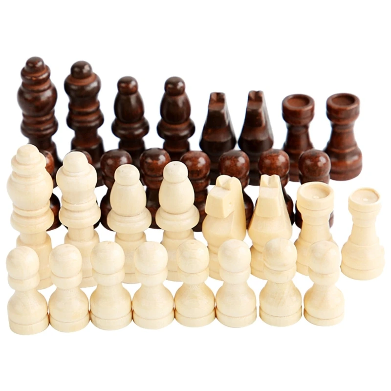 32 Pcs Wooden International Chess Pieces Hand Carved Chess Game Figurine Pieces Drop Shipping