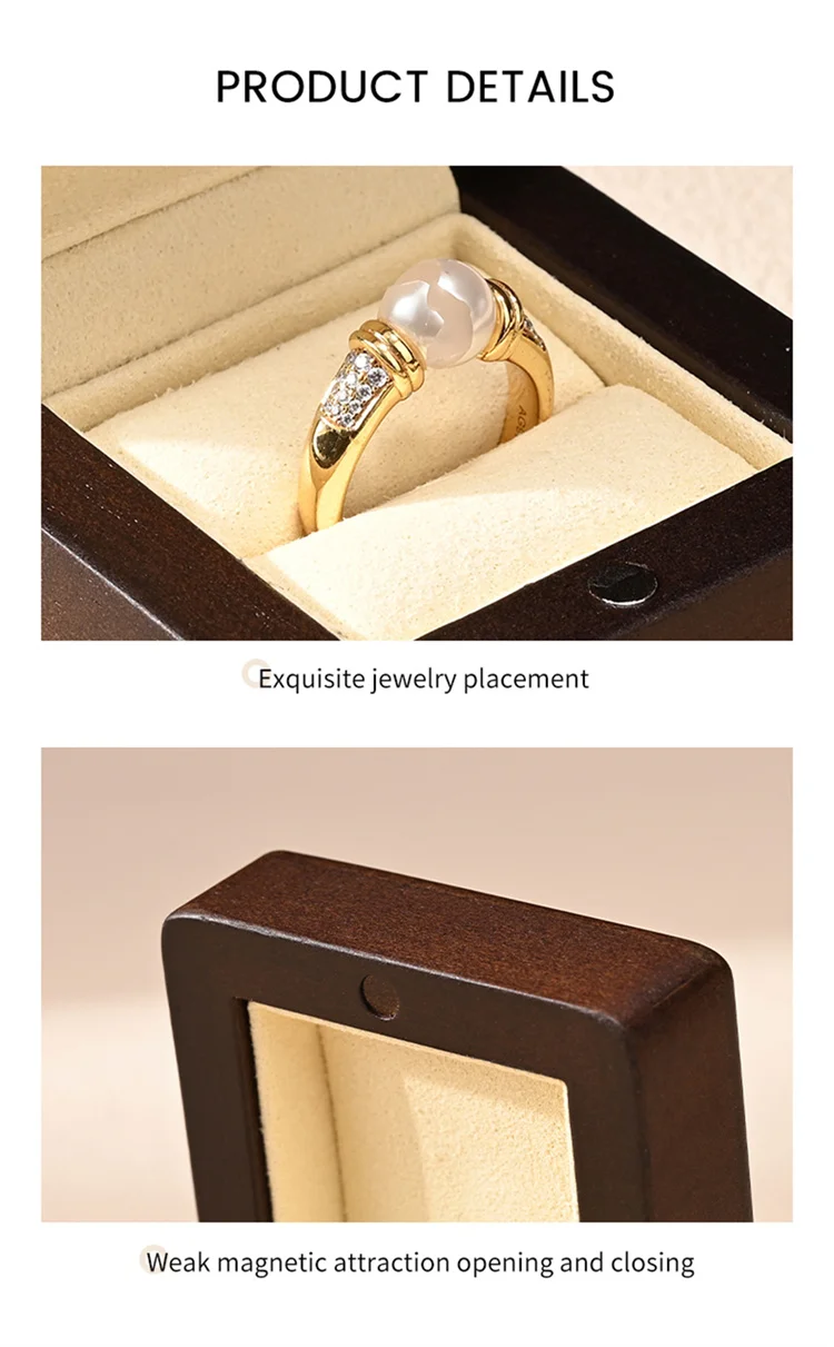 WoodTen Wood Ring Gift Box Jewelry Ring Storage Box for Engagement Wedding Anniversary Propose Jewelry Organizer Box for Women
