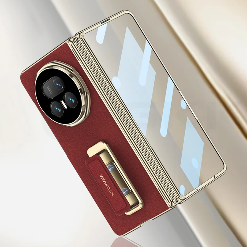 Magnetic Hinge Plating Case For Honor Magic V5 Leather Fold Stand Wristband Scre