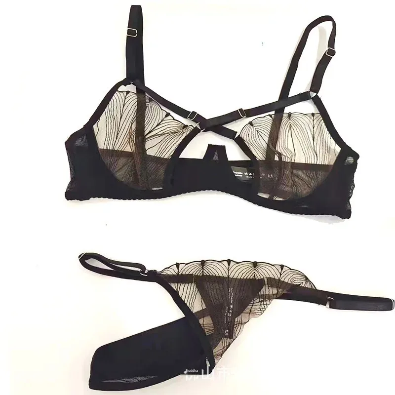 258sexy Embroidered Lace Bras French Style Ultra-thin Bandeau Ins Large Chest Appears Small Bra Suit For Women