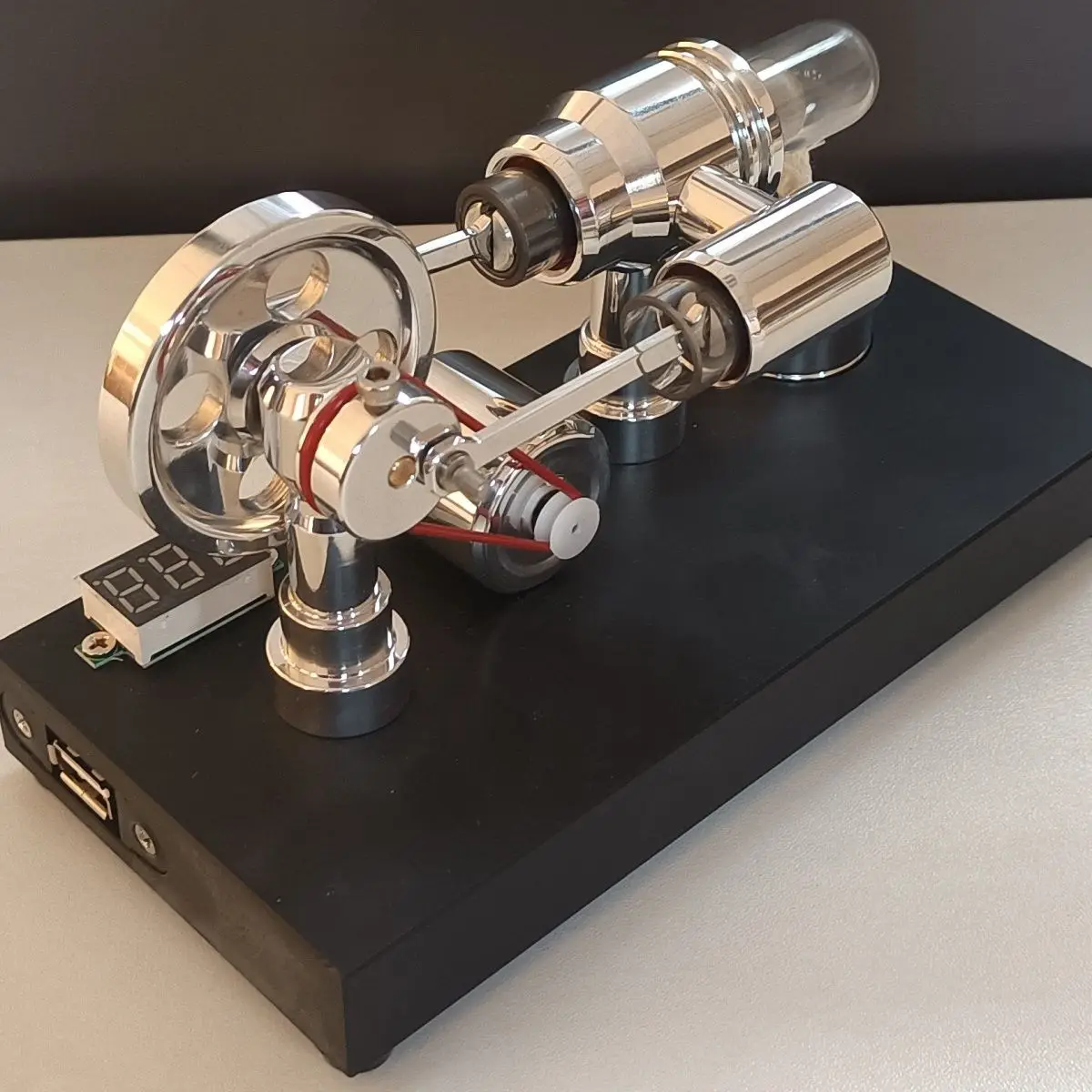 

Stirling engine star ring engine generator DIY engine with voltmeter USB mirror polishing