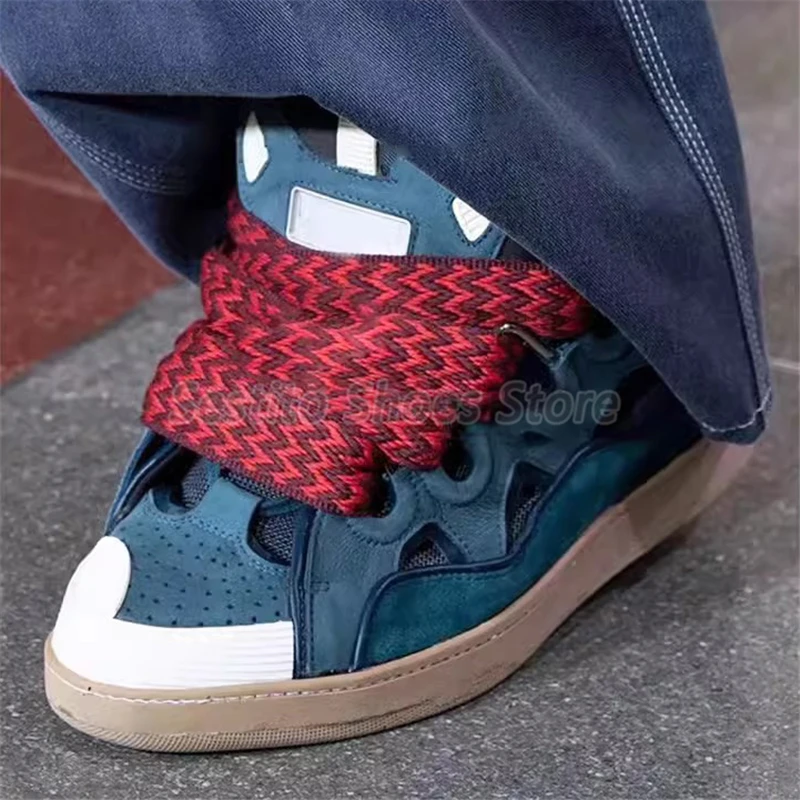 Thick Sole Mixed Colors Casual Sneakers for Men Women Fashion Round Toe Lace Up Skateboard Shoes Outdoor Breathable Couple Shoes 2