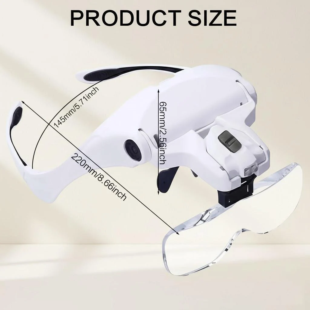 LED Head-Mounted Magnifier with Adjustable Lenses and Comfortable Headband