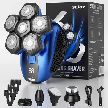 Sejoy JK-1800 Multifunctional Head Shavers for Bald Men 6 Floating Blade Rechargeable Nose Hair Trimmer Grooming Kit 1