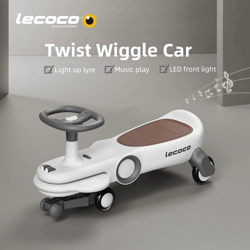 Lecoco Twist Car Kids Wiggle Car Twist Swing Car LED Headlight Light Up Tyre Anti Rollover Outdoor Ride On Toy Music Play Wheel