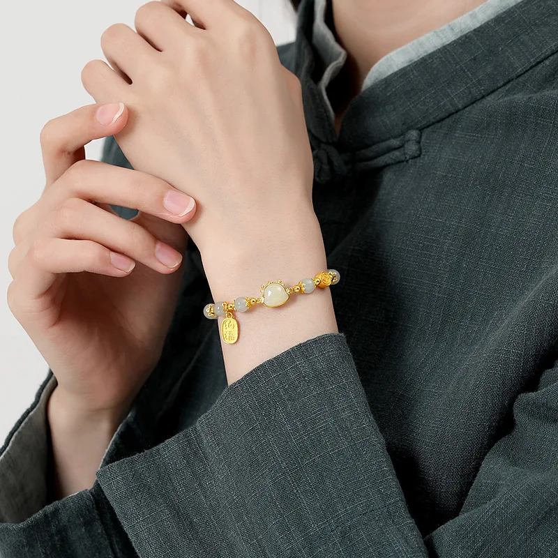 

Natural Hotan Jade Bracelet Women's White Jade Bangle Girl Beauty Jade Round Bar Handpiece Gift for Mom Wife Friend