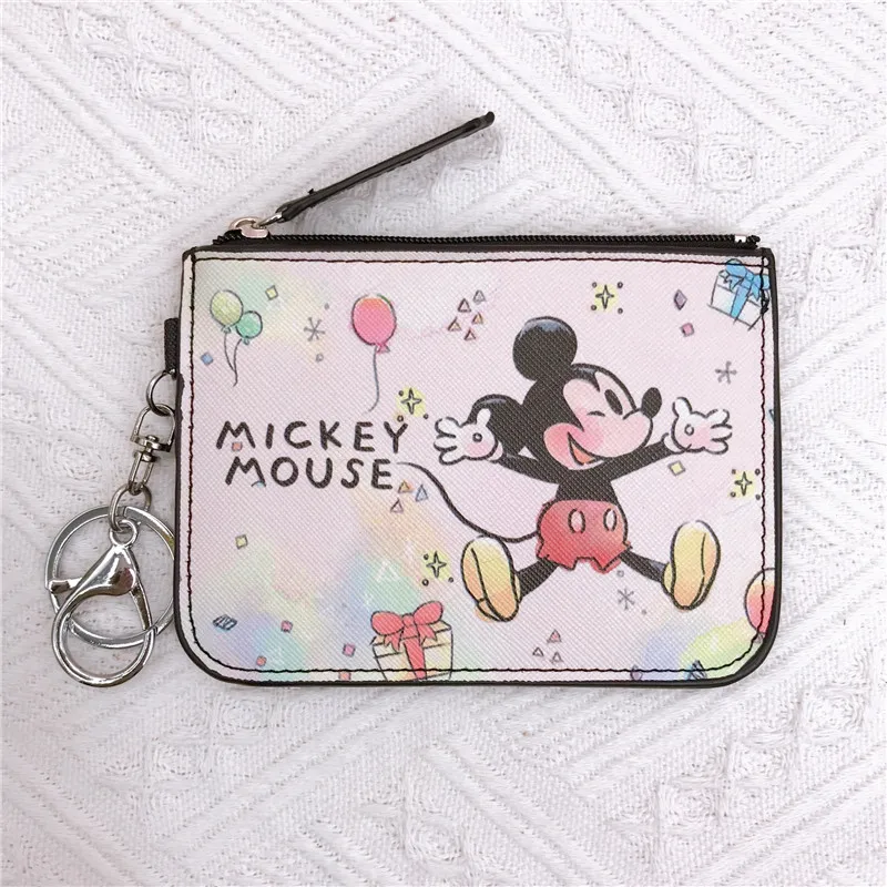 Cartoon Minnie Mickey Mouse Coin Purse Zipper Card Wallet for Women Student Campus Card Holder Bus Card Bag with Keychain 6