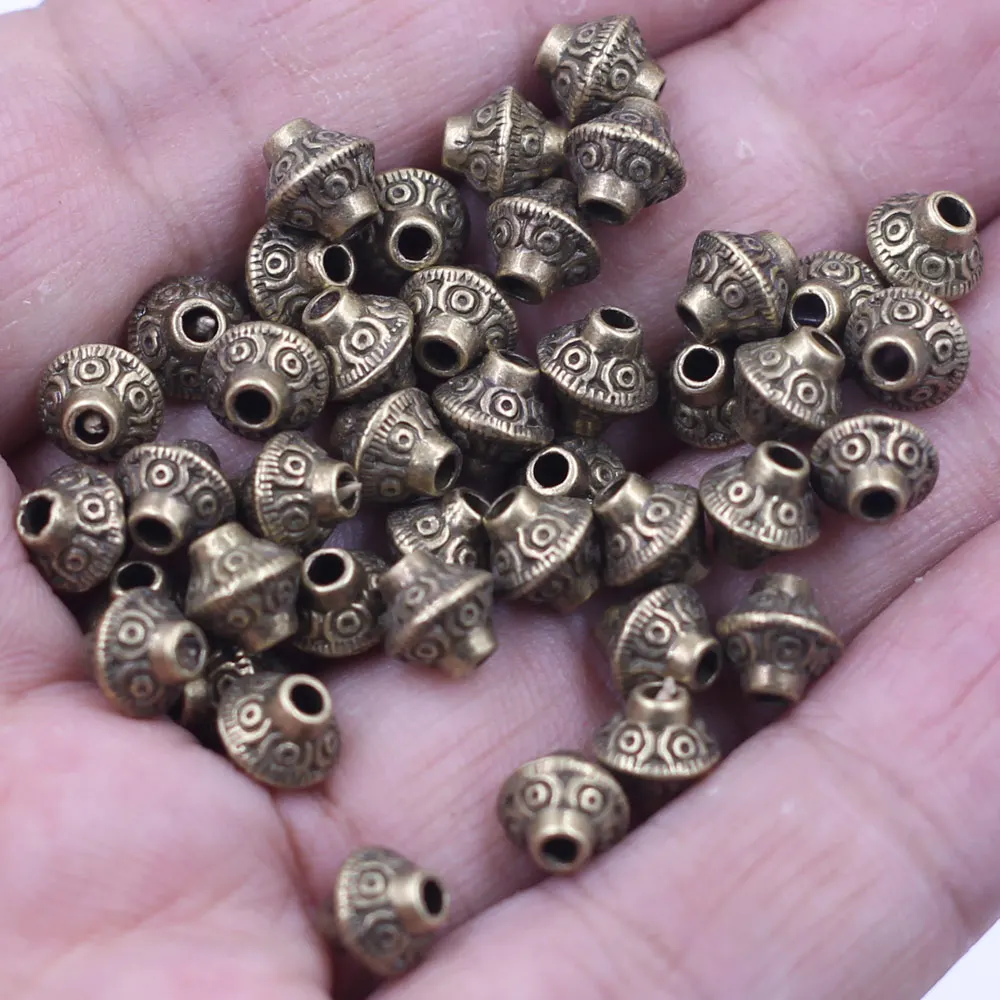 Abstandsperlen, Doppelkegel, geschnitzt, Zink-Metalllegierung, bronzefarben, für Charms, Armbänder, Schmuck, DIY-Ergebnisse, 6 x 6 mm, 30 Stück – Detail 2