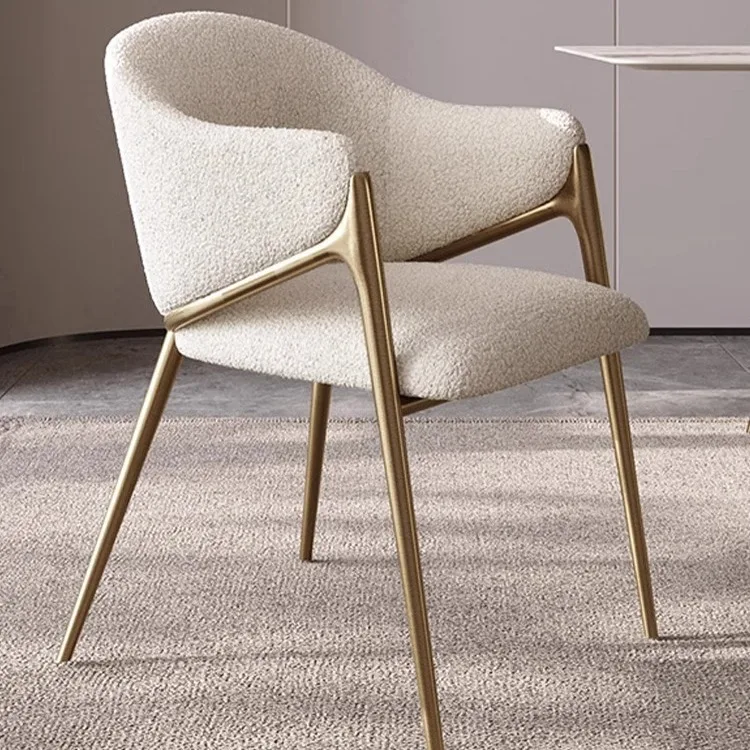 European Style Dinning Room Furniture Cafe Modern Luxury Kitchen Chairs Stainless Steel Boucle Accent Dining Chair With Gold Leg