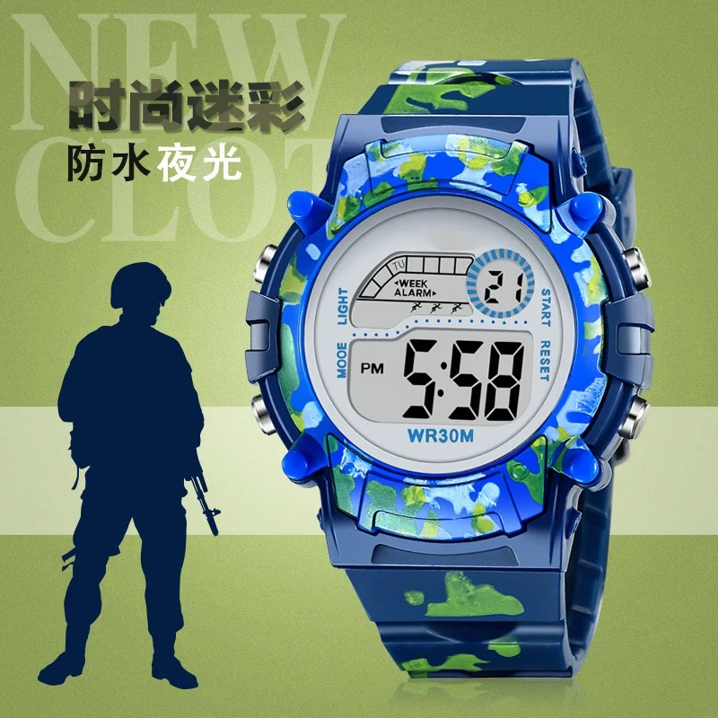 Kids Watch Boys Sports Military Kids Digital Watches Student Childrens Watch Fashion Luminous LED Alarm Camouflage Girls Clock