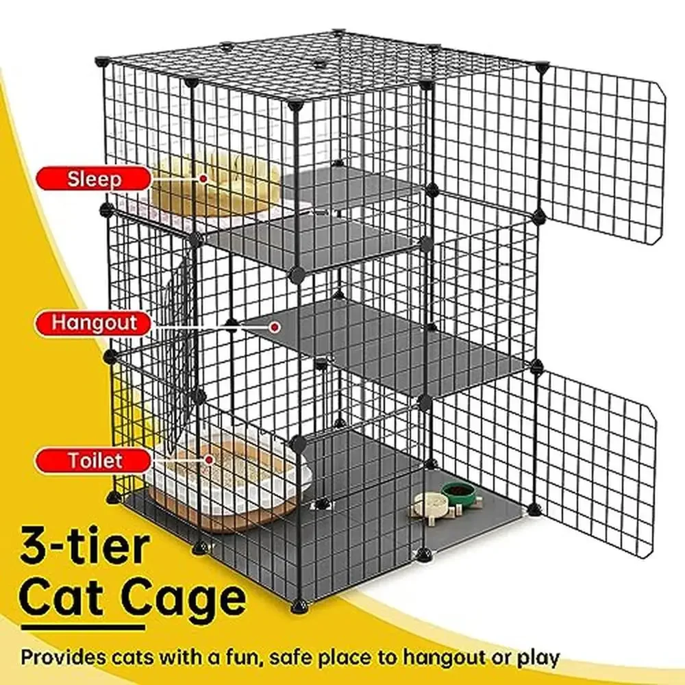 3-Tier Cat Cage Playpen DIY Enclosure Metal Wire Kennels 2Lx2Wx3H Crate Large Exercise Place Ideal Cats Kittens Vertical Space cat cage