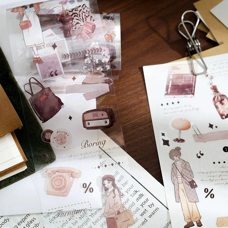1 롤 라이프 스니펫 시리즈 화이트 잉크 와시 테이프, 저널 스크랩북 콜라주 공예 용품용 DIY 장식 스티커