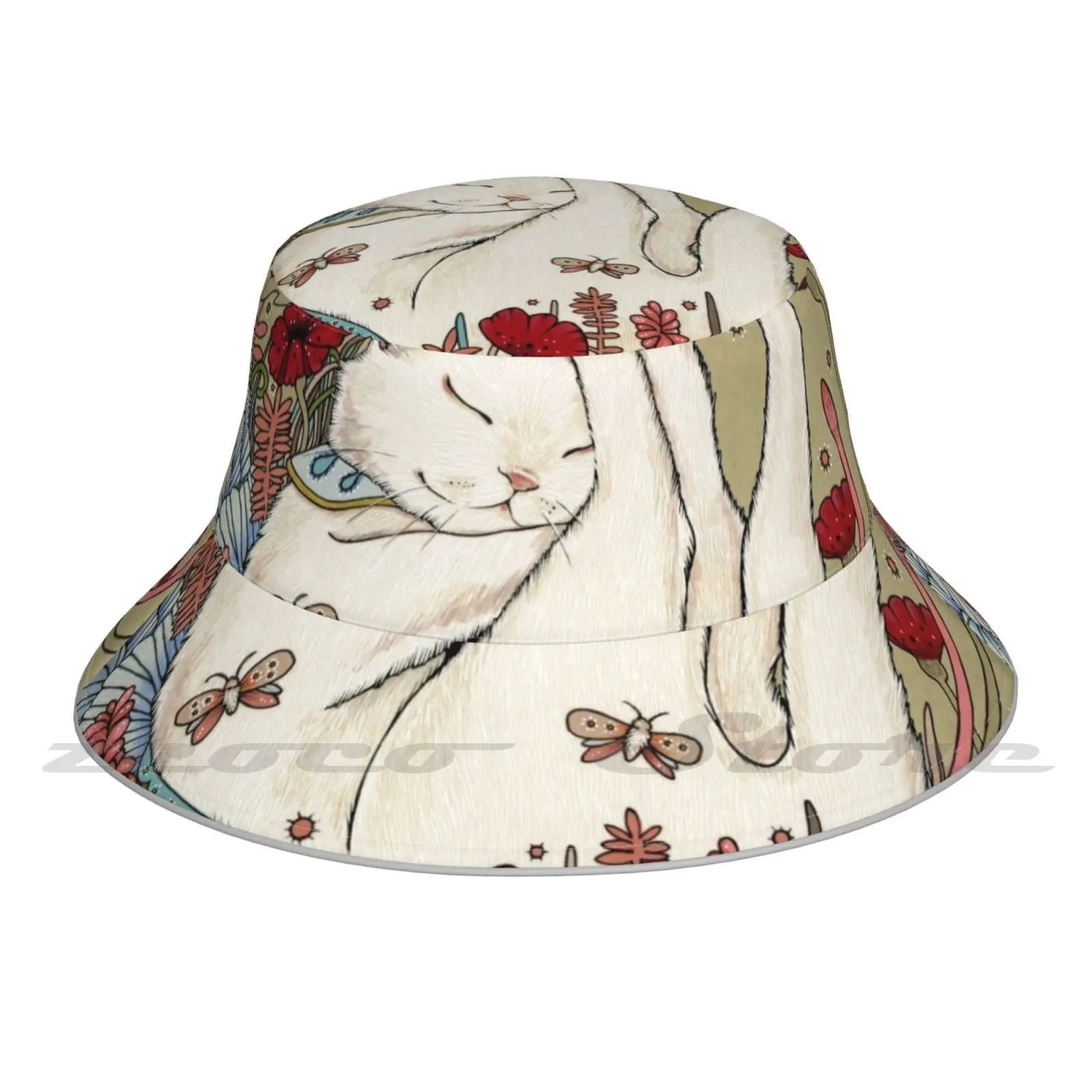 

Poppies And Cap Diy Light Foldable Sunshade Fashion Fisherman Hat Cat White Cat Poppies