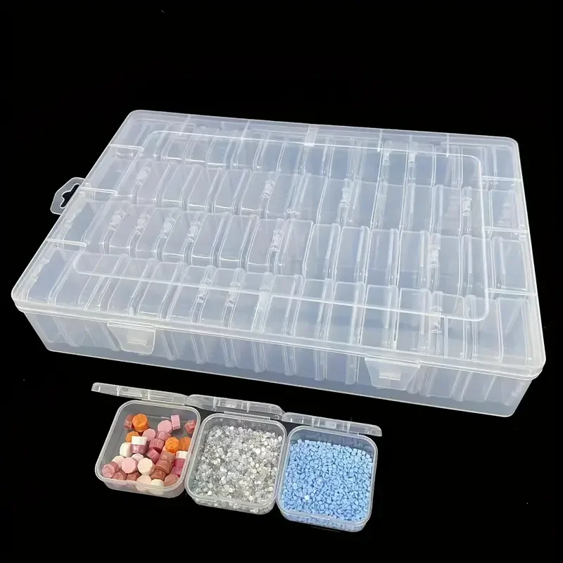 64pcs Large Capacity Transparent Storage Box Set-Portable Organizer for Beads, Jewelry & Small Items-White/Pink